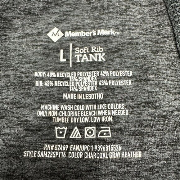 Members Mark Soft Rib Tank Top Charcoal Gray Size L Polyester/Spandex Blend - Picture 3 of 3